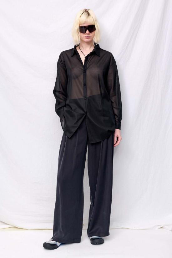  아모멘토 셔츠 블랙 시스루 코튼 클래식 셔츠