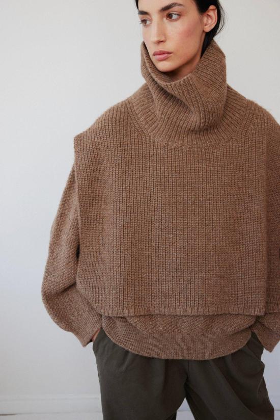  울 하이드 스웨터 립 판초 - WOL HIDE