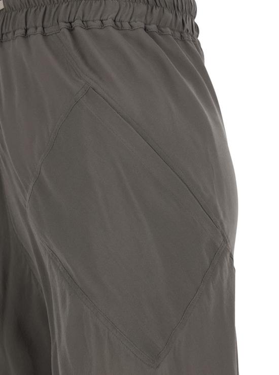  릭 오웬스 스트레이트 팬츠 실크 및 패브릭 혼방 소재 그레이 색상, 허리 부분에 드로스트링이 있는 바이어스 팬츠 - RICK OWENS