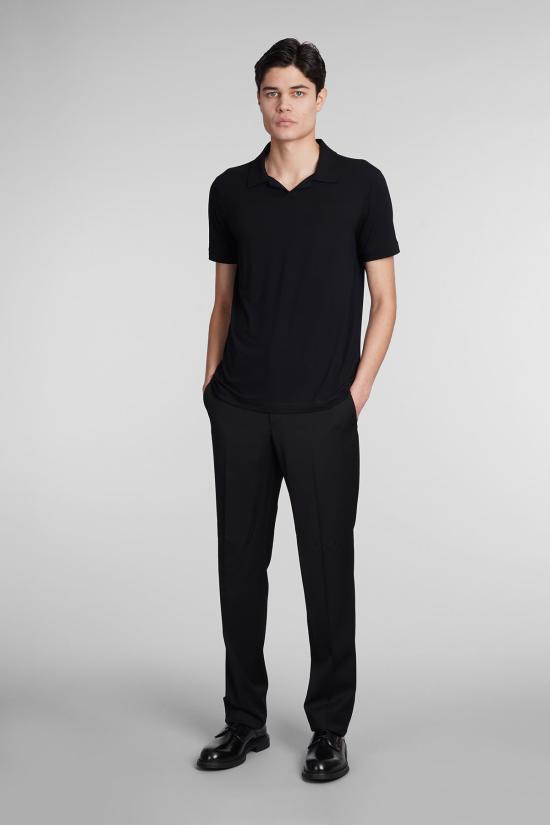  조르지오 아르마니 폴로 티셔츠 폴로 비스코스 폴로 셔츠 블랙 - GIORGIO ARMANI