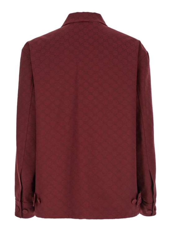  구찌 자켓 코튼 블렌드 버건디 재킷 (GG 모티브 전체 디자인) - GUCCI