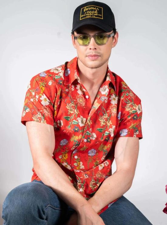  DUSHYANT 반팔 셔츠 Dushyant The Sheril 핸드 프린트 프렌치 레드 플로럴 - DUSHYANT