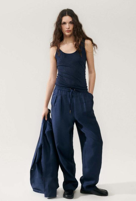  실크 런드리 민소매 티셔츠 립드 탱크 미드나잇 - SILK LAUNDRY