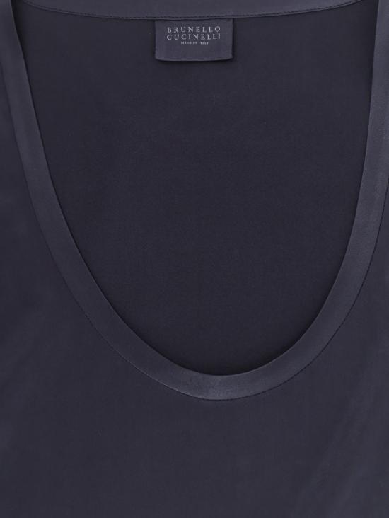  브루넬로 쿠치넬리 민소매 티셔츠 스트레치 실크 탱크탑 블루 - BRUNELLO CUCINELLI
