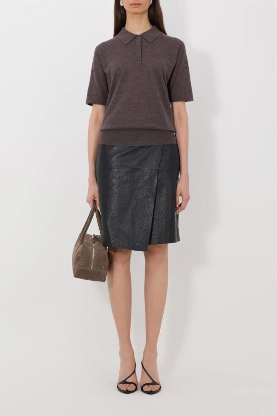  루루 드 세종 스웨터 Loulou De Saison 미고 캐시미어 폴로 브라운 멜 - LOULOU DE SAISON