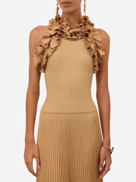  짐머만 민소매 티셔츠 지머만 루나 메탈릭 러플 탱크탑 - ZIMMERMANN