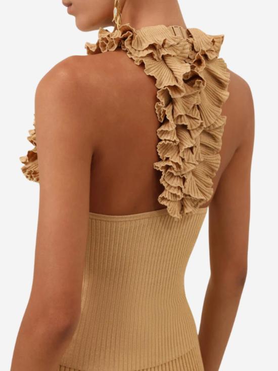  짐머만 민소매 티셔츠 지머만 루나 메탈릭 러플 탱크탑 - ZIMMERMANN