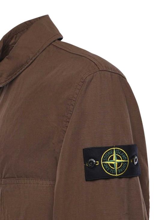  스톤 아일랜드 자켓 로고 코튼 오버셔츠 베이지 - STONE ISLAND