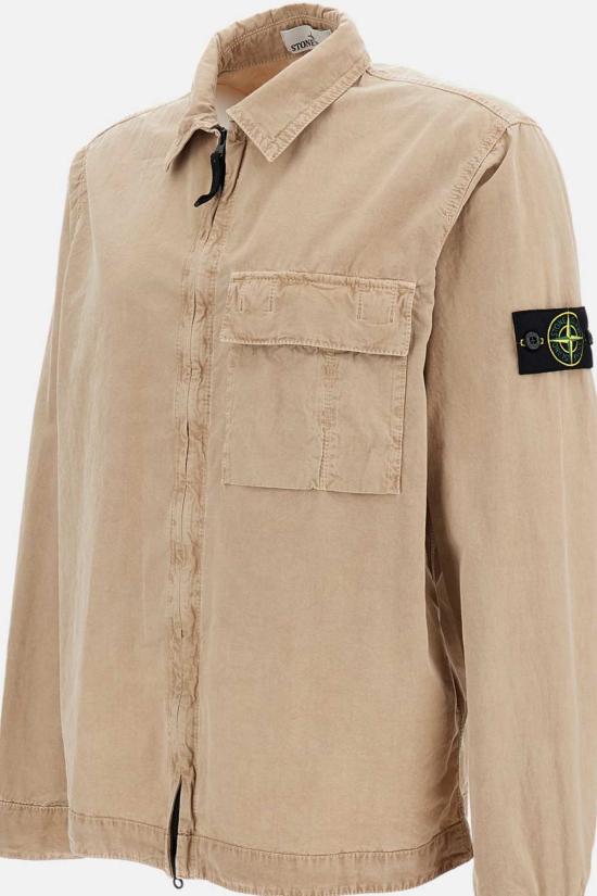  스톤 아일랜드 긴팔 셔츠 코튼 오버셔츠 베이지 - STONE ISLAND