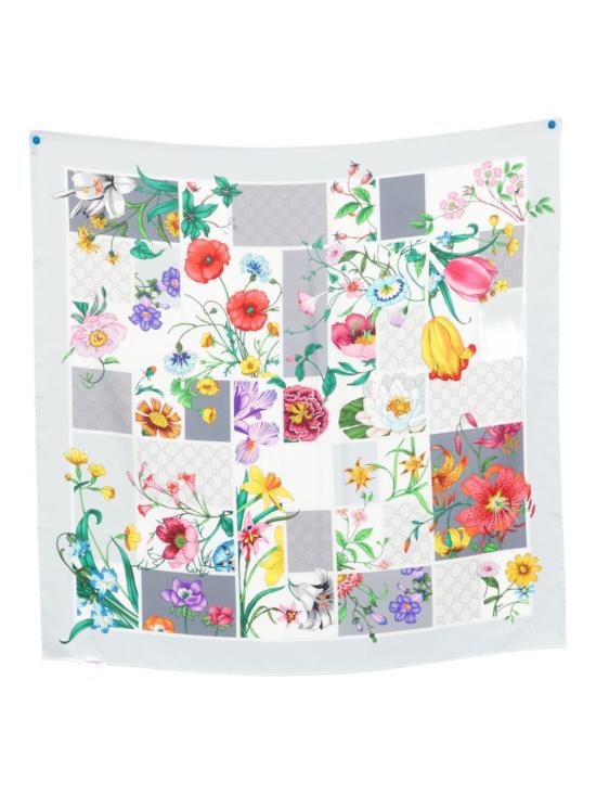  구찌 머플러/스카프 프린트 실크 풀라드 스카프 그레이