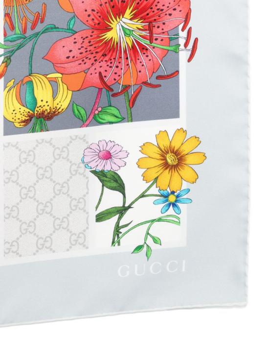  구찌 머플러/스카프 프린트 실크 풀라드 스카프 그레이 - GUCCI