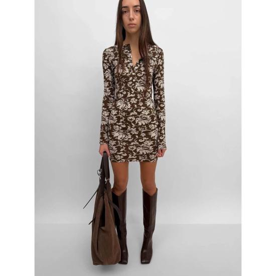  로데브예 반팔 티셔츠 로데비에르 키아라 헨리 셔츠 드레스 브라운/크림 - RODEBJER