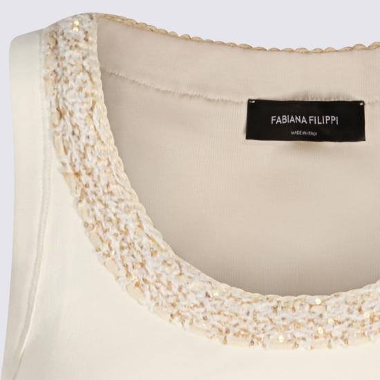  파비아나 필리피 민소매 티셔츠 Fabiana Filippi 코튼 탱크탑 Burro - FABIANA FILIPPI