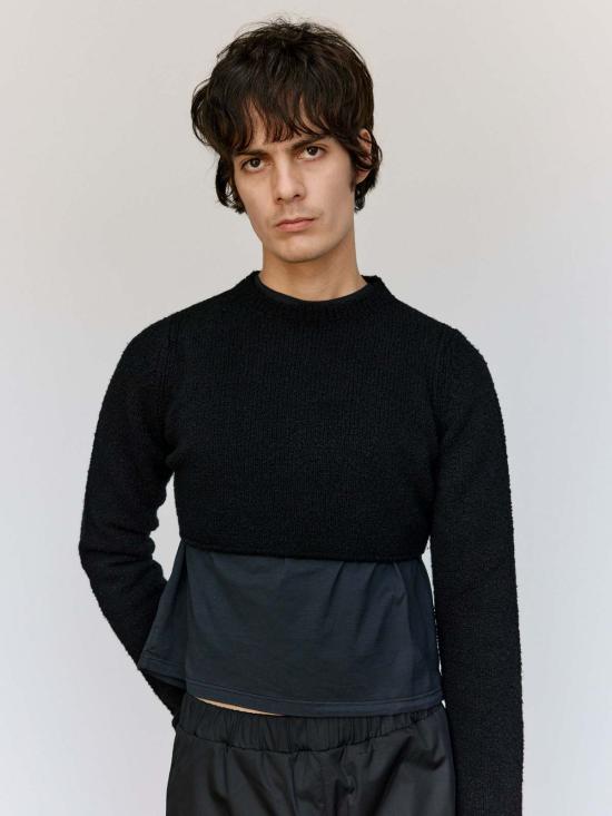  리에르 스웨터 리어 울 부클 라운드넥 크롭 - RIER