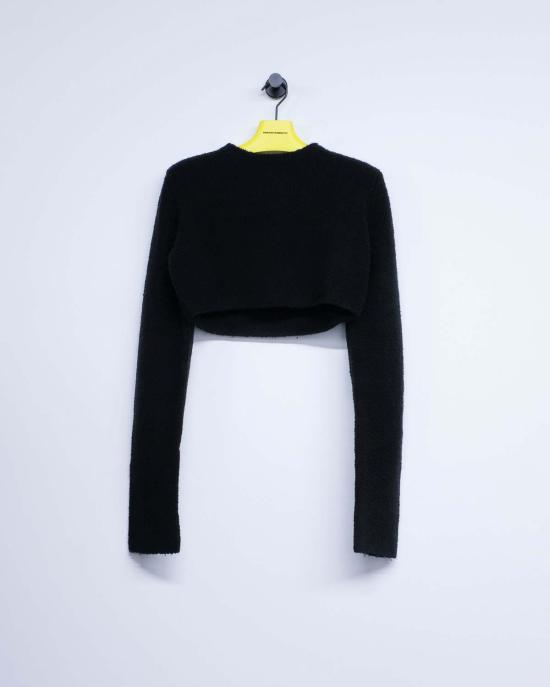 리에르 스웨터 리어 울 부클 라운드넥 크롭 - RIER