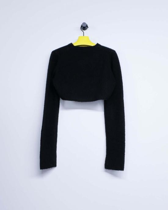  리에르 스웨터 리어 울 부클 라운드넥 크롭 - RIER