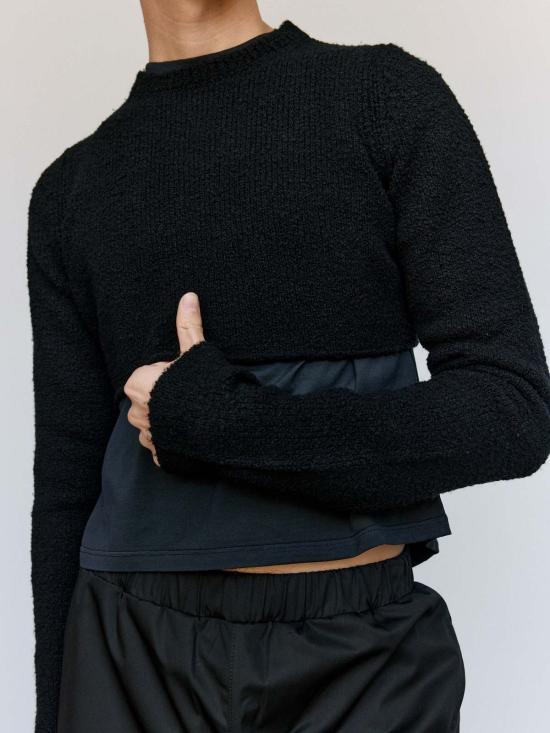  리에르 스웨터 리어 울 부클 라운드넥 크롭