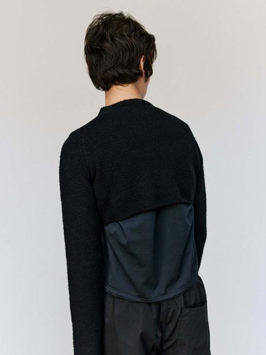  리에르 스웨터 리어 울 부클 라운드넥 크롭 - RIER