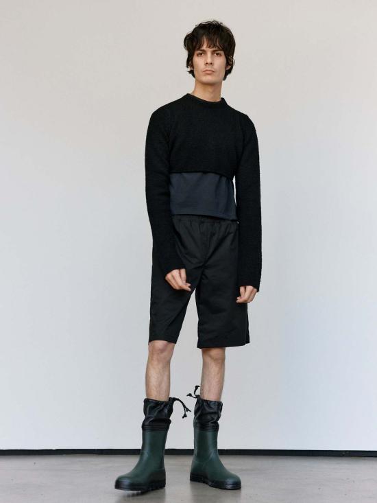  리에르 스웨터 리어 울 부클 라운드넥 크롭 - RIER