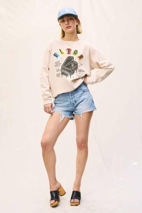  데이드리머 스웨터 엘튼 존 레인보우 피아노 빈티지 래글런 스웨트셔츠 더티 화이트 - DAYDREAMER