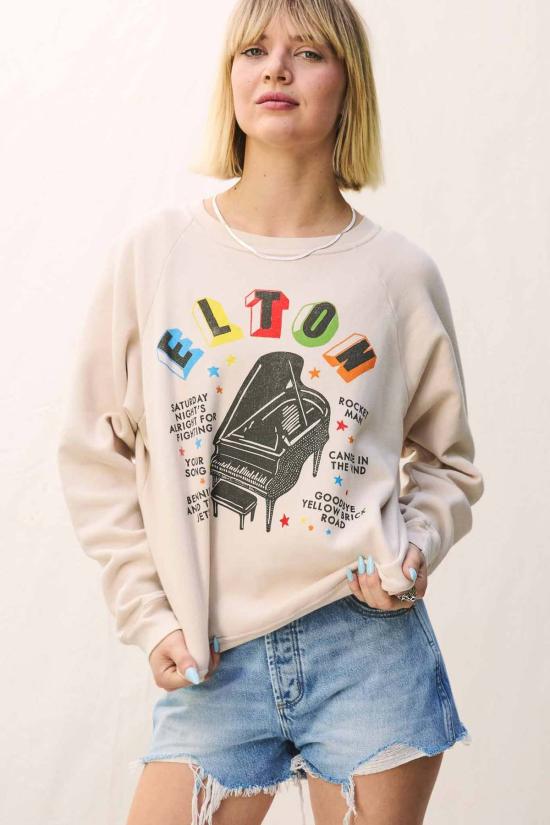  데이드리머 스웨터 엘튼 존 레인보우 피아노 빈티지 래글런 스웨트셔츠 더티 화이트 - DAYDREAMER