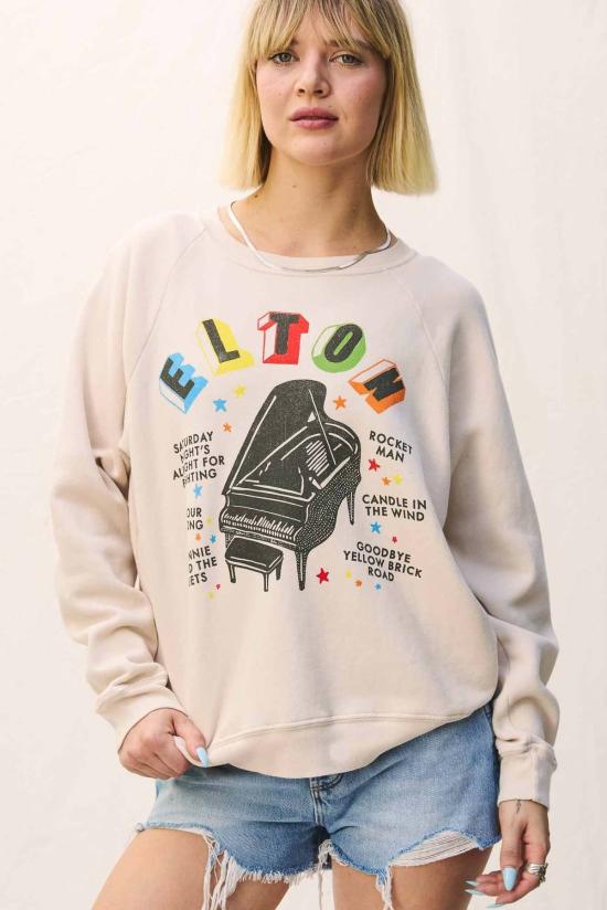  데이드리머 스웨터 엘튼 존 레인보우 피아노 빈티지 래글런 스웨트셔츠 더티 화이트