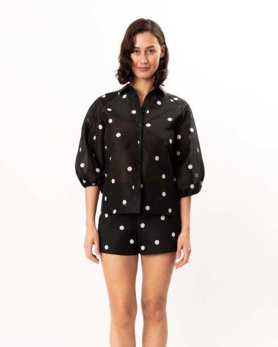  알렉시스 블라우스 캠브리지 탑 블랙/화이트