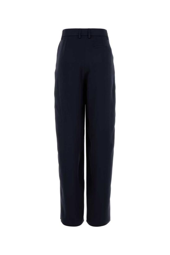  조르지오 아르마니 스트레이트 팬츠 네이비 블루 새틴 와이드 레그 팬츠 - GIORGIO ARMANI