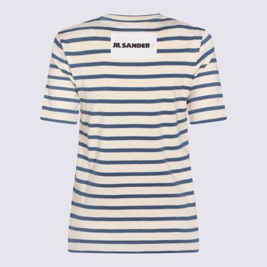  질샌더 반팔 티셔츠 질 샌더 화이트 앤 블루 코튼 티셔츠 콘실크 - JIL SANDER