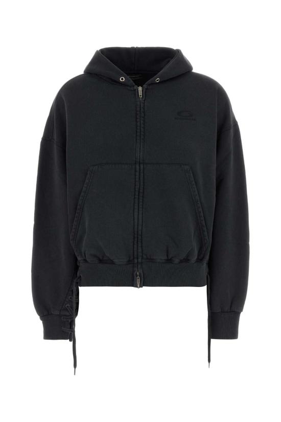  발렌시아가 스웨터 슬레이트 코튼 스웨트셔츠, 워싱 처리된 블랙