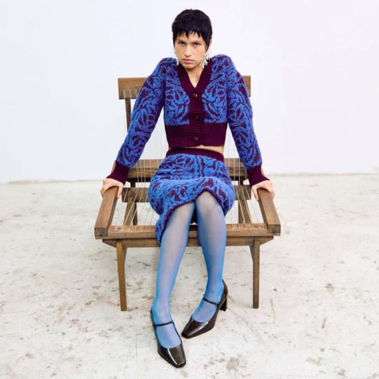  Mozhdeh Matin 가디건 Gasha 카디건 블루 자카드