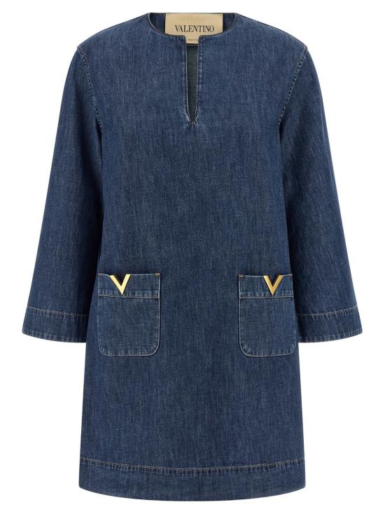  발렌티노 가라바니 미디 원피스 V골드 드레스 블루
