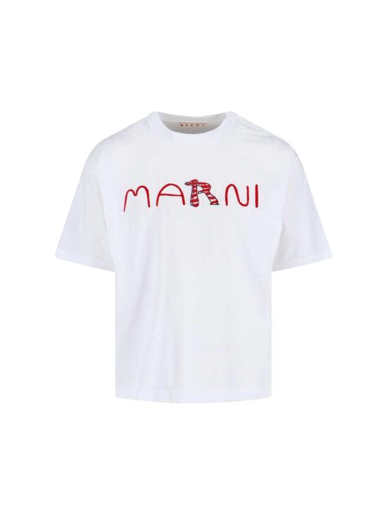  마르니 반팔 티셔츠 마니 애니멀 알파벳 로고 티셔츠 화이트