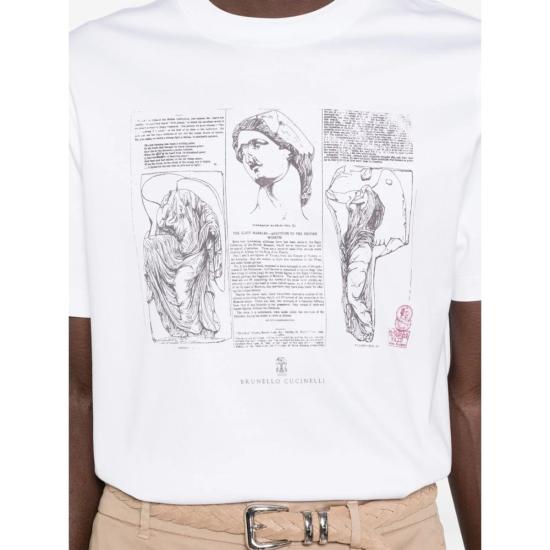  브루넬로 쿠치넬리 반팔 티셔츠 Brunello Cucinelli 티셔츠 화이트 - BRUNELLO CUCINELLI