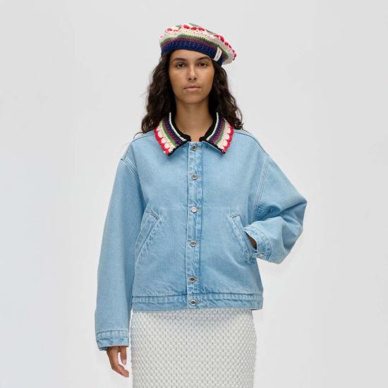  스티네 고야 봄버 자켓 스틴 고야 칼라 크롭 봄버 재킷 데님 블루