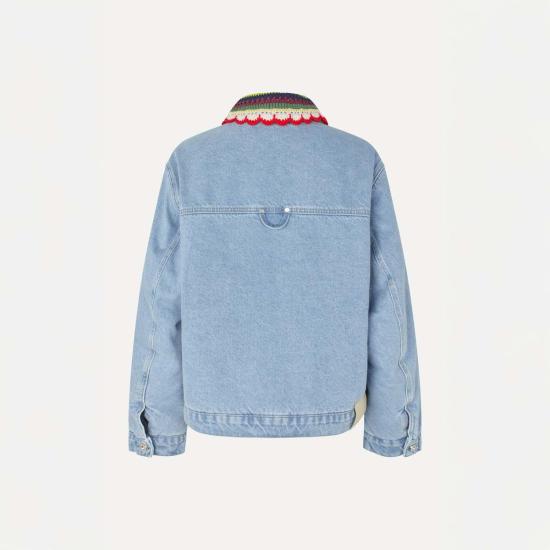  스티네 고야 봄버 자켓 스틴 고야 칼라 크롭 봄버 재킷 데님 블루 - STINE GOYA
