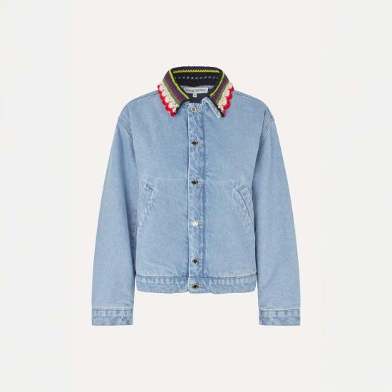  스티네 고야 봄버 자켓 스틴 고야 칼라 크롭 봄버 재킷 데님 블루 - STINE GOYA