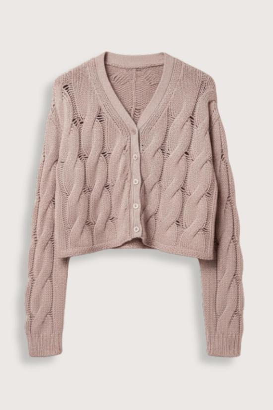  사블린 가디건 졸리 브이넥 크롭 케이블  루나