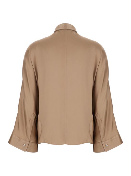  브루넬로 쿠치넬리 블라우스 실크 , 긴 벨 슬리브와 클래식 칼라, 베이지 색상 - BRUNELLO CUCINELLI