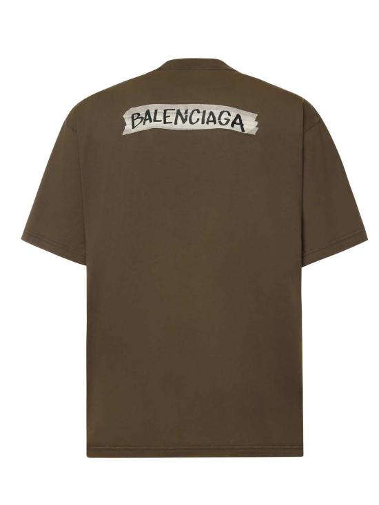  발렌시아가 반팔 티셔츠 마스킹 테이프 저지 티셔츠 카키 - BALENCIAGA