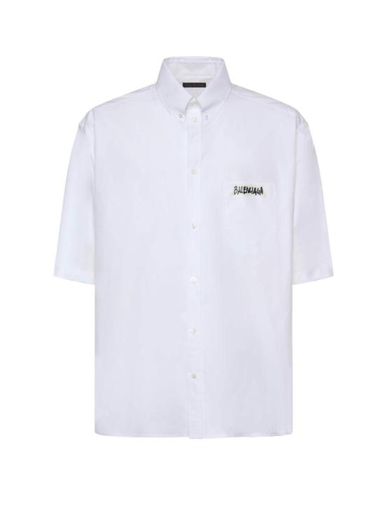  발렌시아가 반팔 셔츠 마스킹 테이프 코튼 포플린  화이트