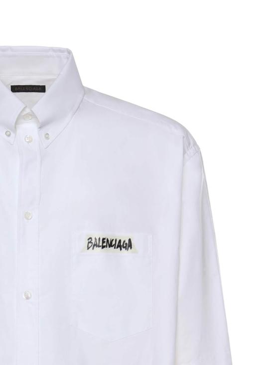  발렌시아가 반팔 셔츠 마스킹 테이프 코튼 포플린  화이트 - BALENCIAGA