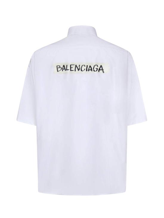  발렌시아가 반팔 셔츠 마스킹 테이프 코튼 포플린  화이트 - BALENCIAGA