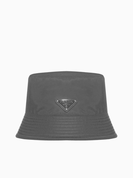  프라다 모자 로고 플레이트 나일론 버킷햇 블랙