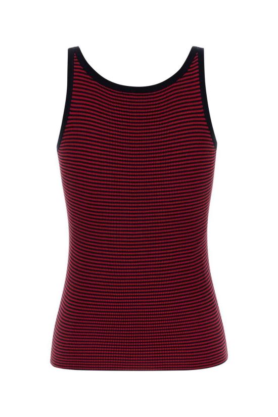  프라다 민소매 티셔츠 자수 실크 탱크탑 블루/레드 - PRADA