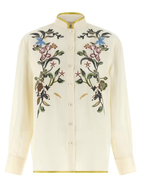  발렌티노 가라바니 블라우스 플로럴 자수 셔츠 베이지