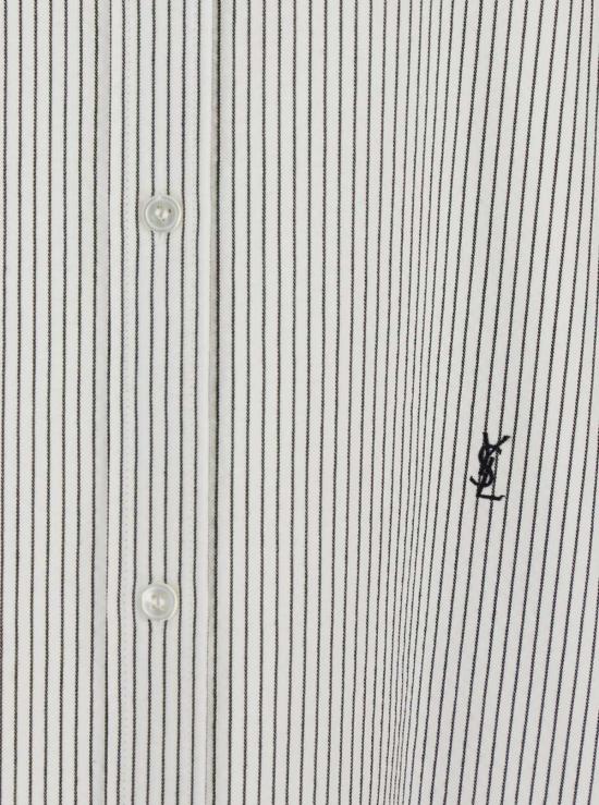  [키즈] 생로랑 티셔츠 생 로랑 카산드르 자수와 전체 스트라이프 패턴이 있는 그레이 셔츠 - SAINT LAURENT