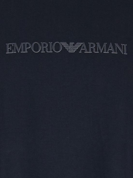  엠포리오 아르마니 반팔 티셔츠 로고 코튼 티셔츠 블루 - EMPORIO ARMANI
