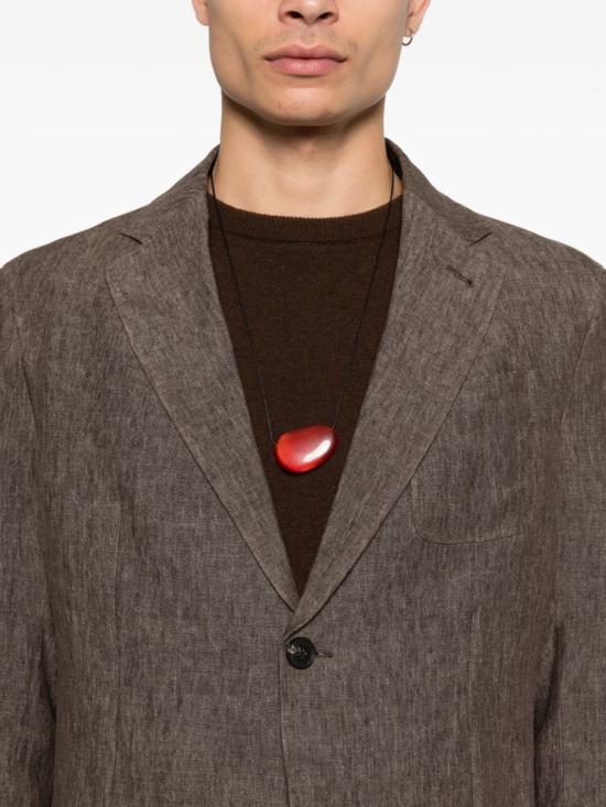  엠포리오 아르마니 수트 자켓 린넨 싱글 브레스트 블레이저 브라운 - EMPORIO ARMANI