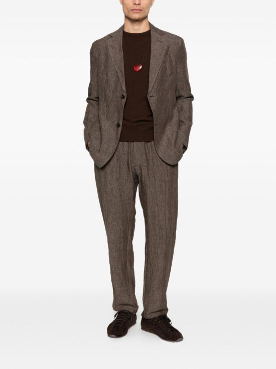  엠포리오 아르마니 수트 자켓 린넨 싱글 브레스트 블레이저 브라운 - EMPORIO ARMANI